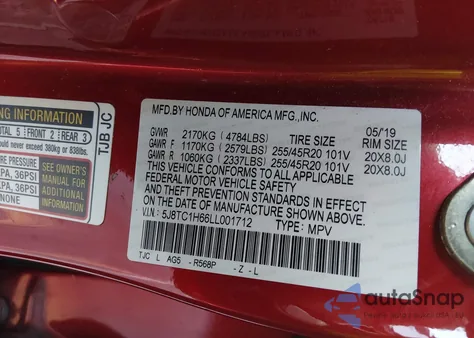 2020 Acura Rdx A-Spec Package из США, поврежденный, VIN 5J8TC1H66LL001712